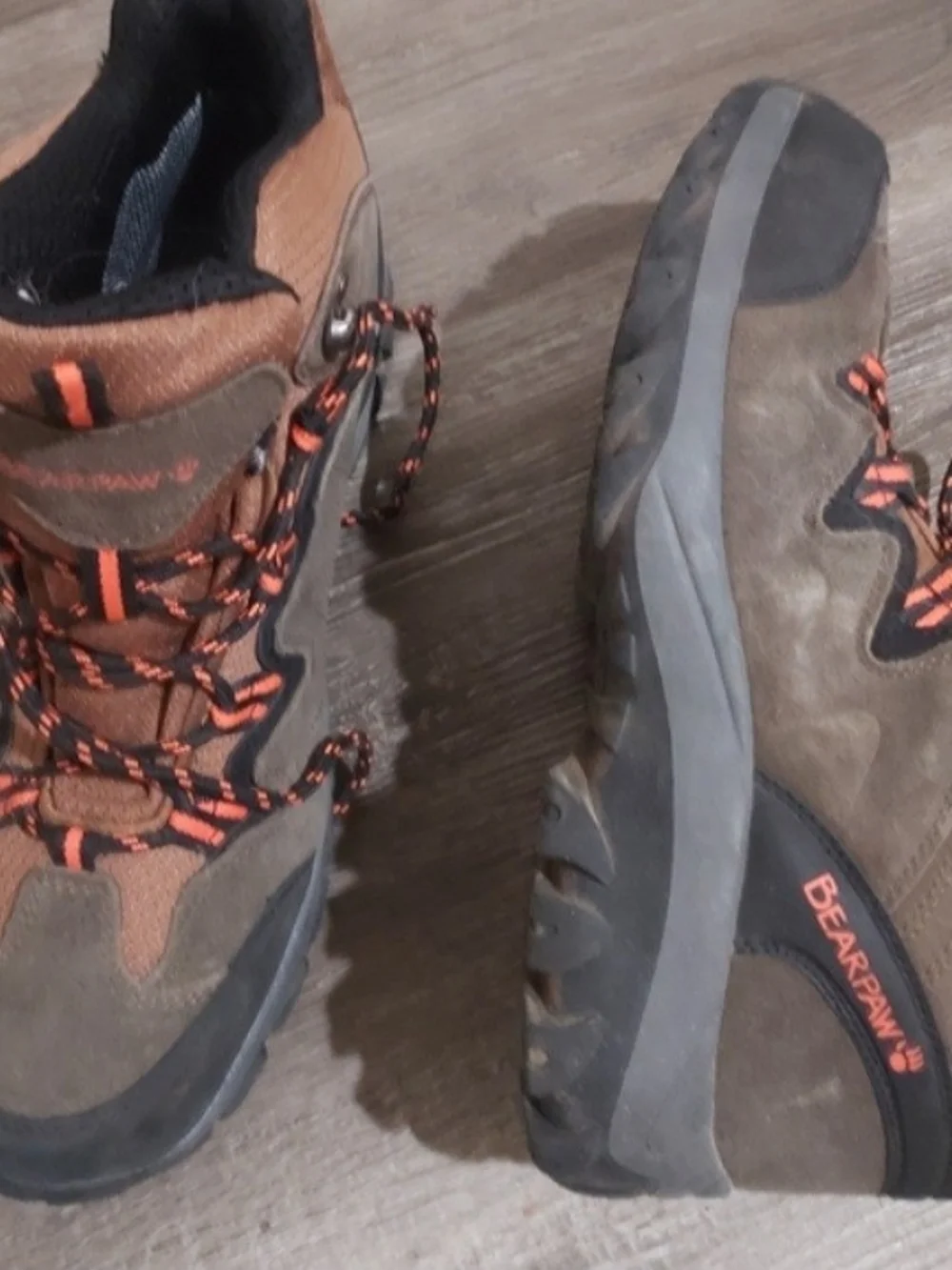 BearPaw Men's Brown Suede Hiking Boots with Orange Accents